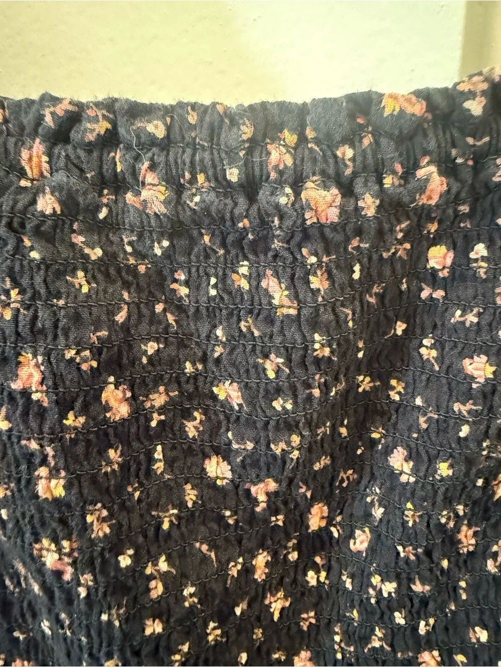 Madewell black Floral Smocked Square-Neck Top size 6